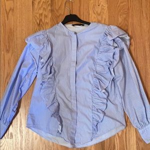 ZARA pin striped ruffle blouse